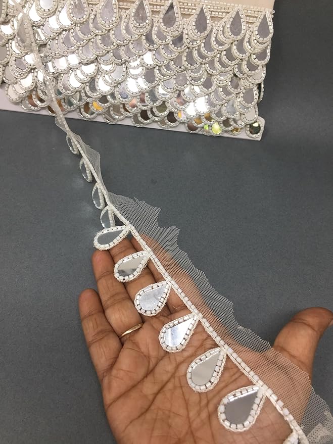 Latkan Lace In White, Real Mirror - 3 Meter