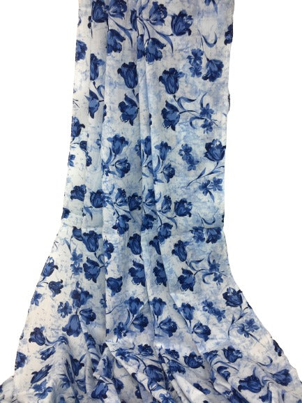 Floral Cotton Fabric Material by Meter Blue