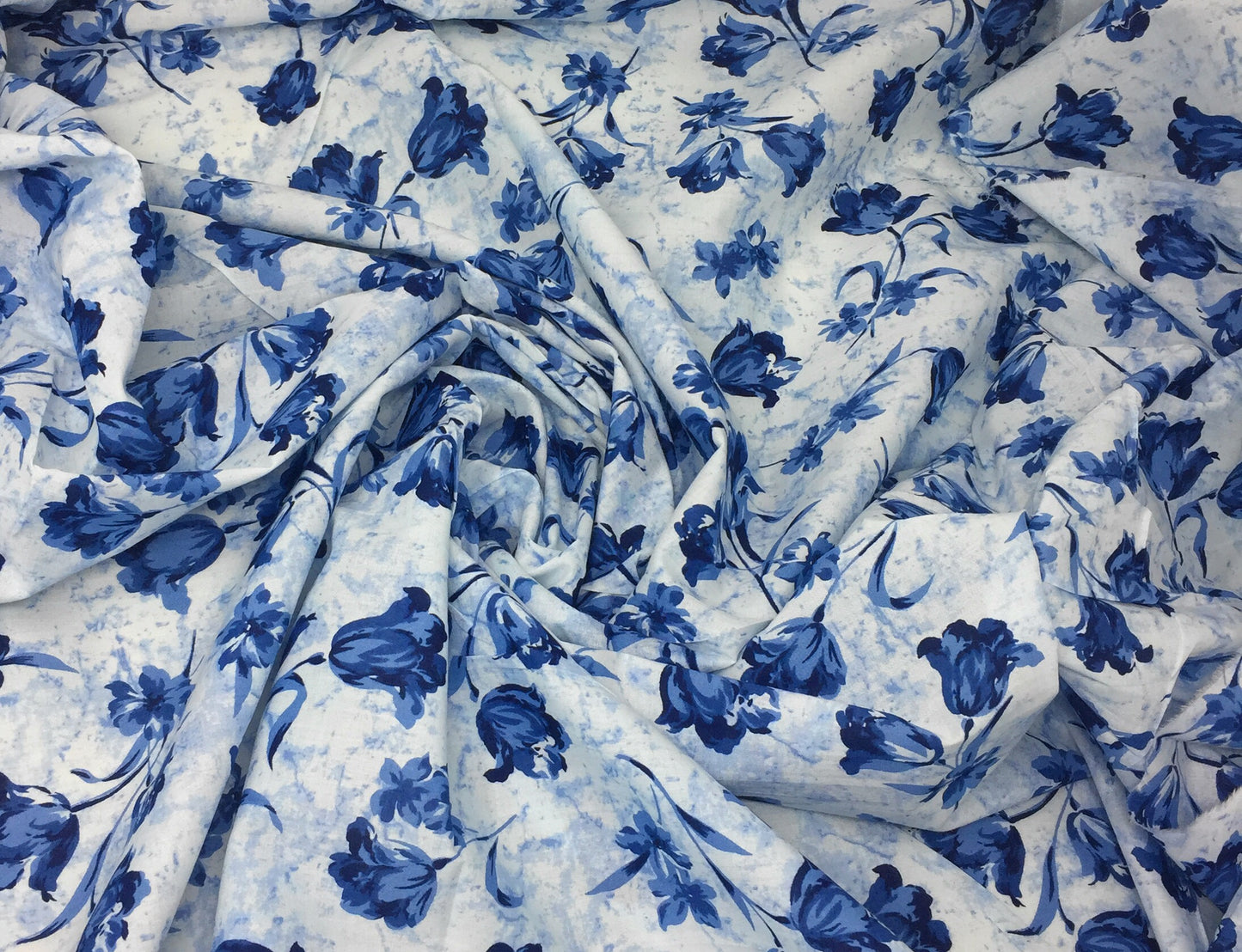 Floral Cotton Fabric Material by Meter Blue