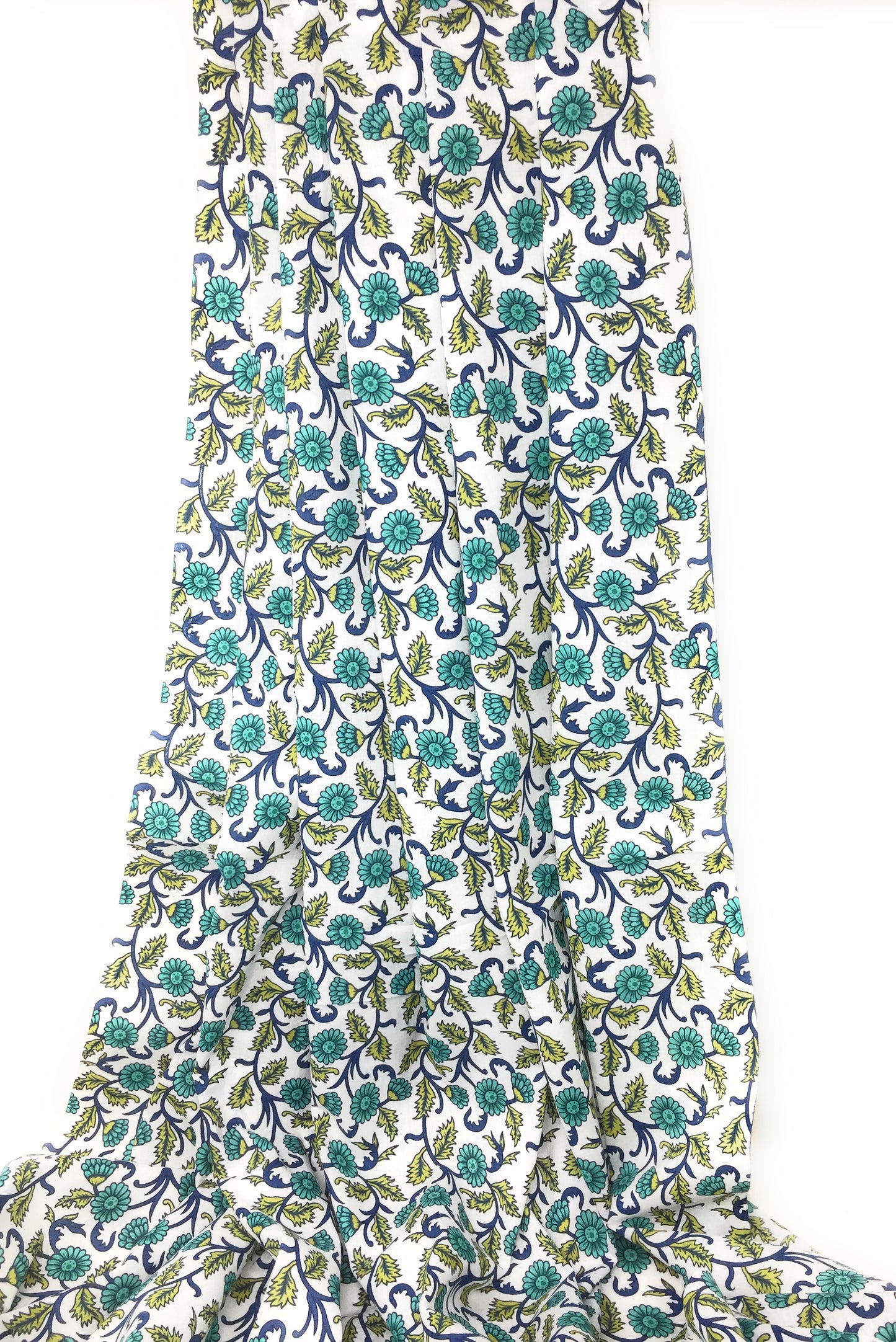 White Base Floral Cotton Fabric Material by Meter