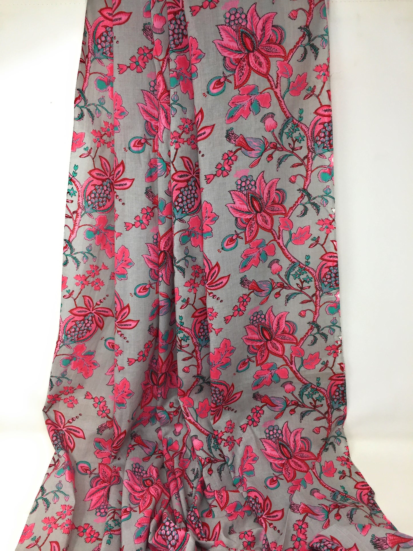 Grey Multi colour Flower Designer Printed Cotton Fabric
