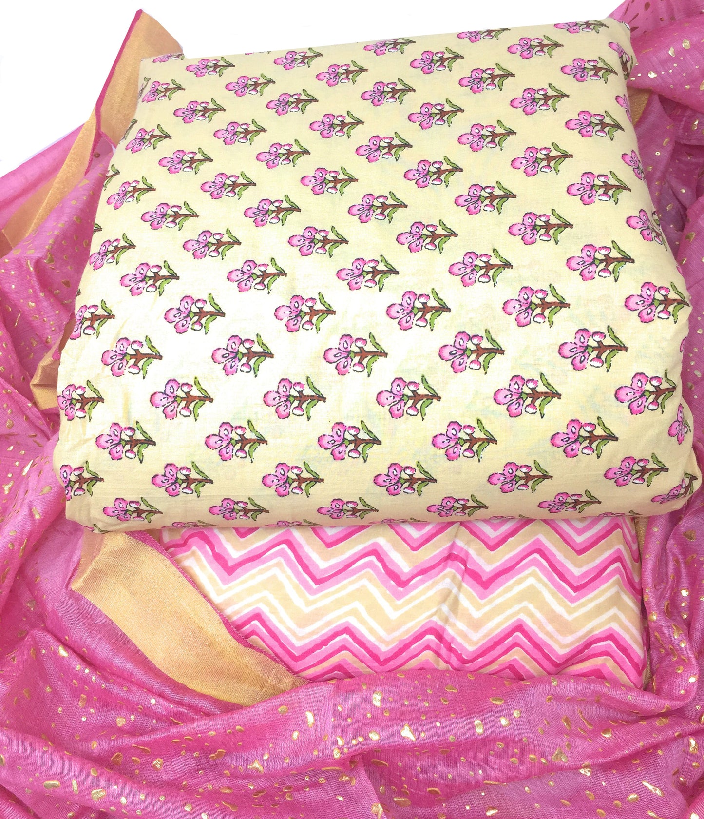 Party Wear Cotton Dress Material in Peach