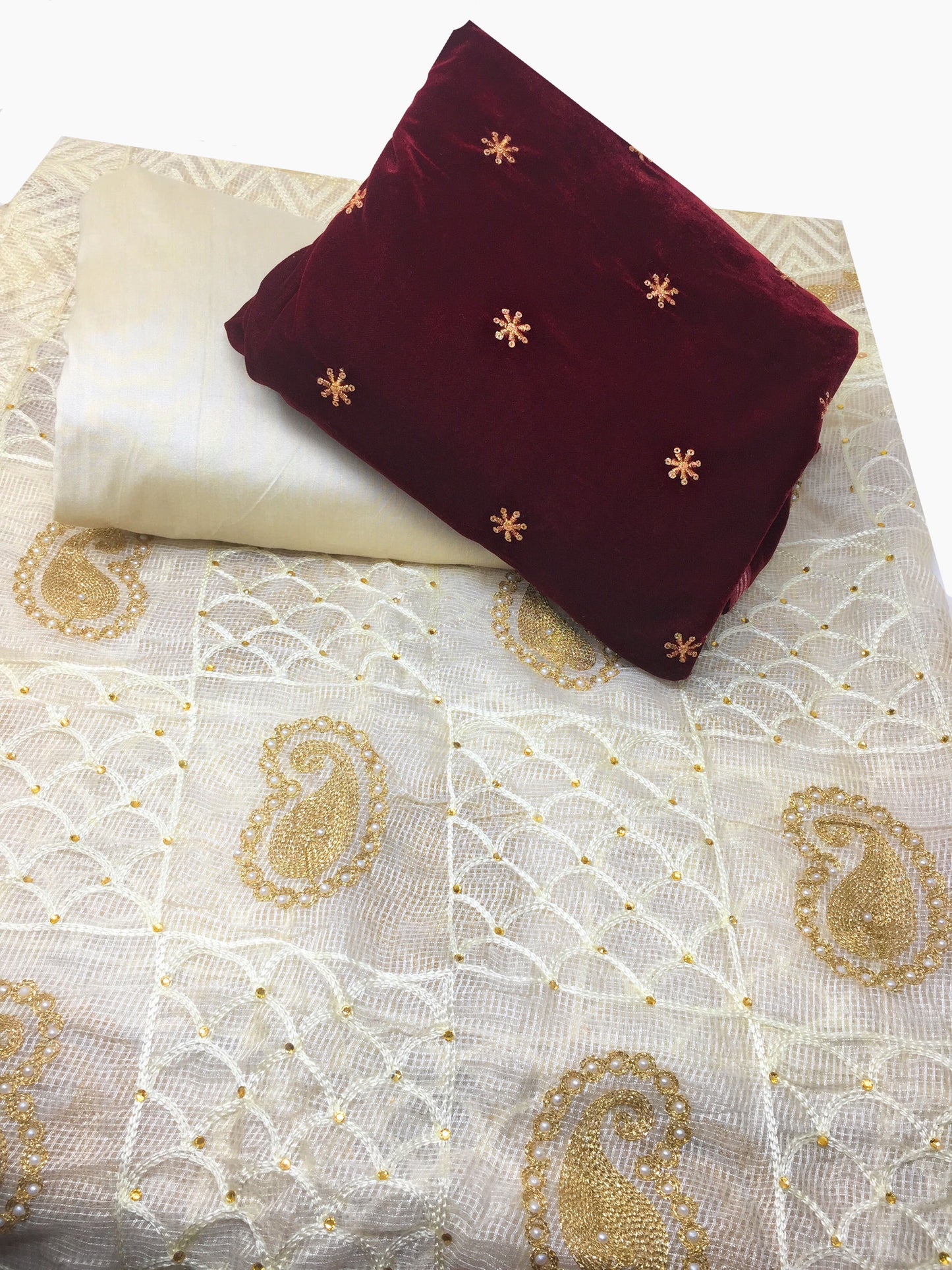 Dress Material in Maroon Velvet with Dupatta