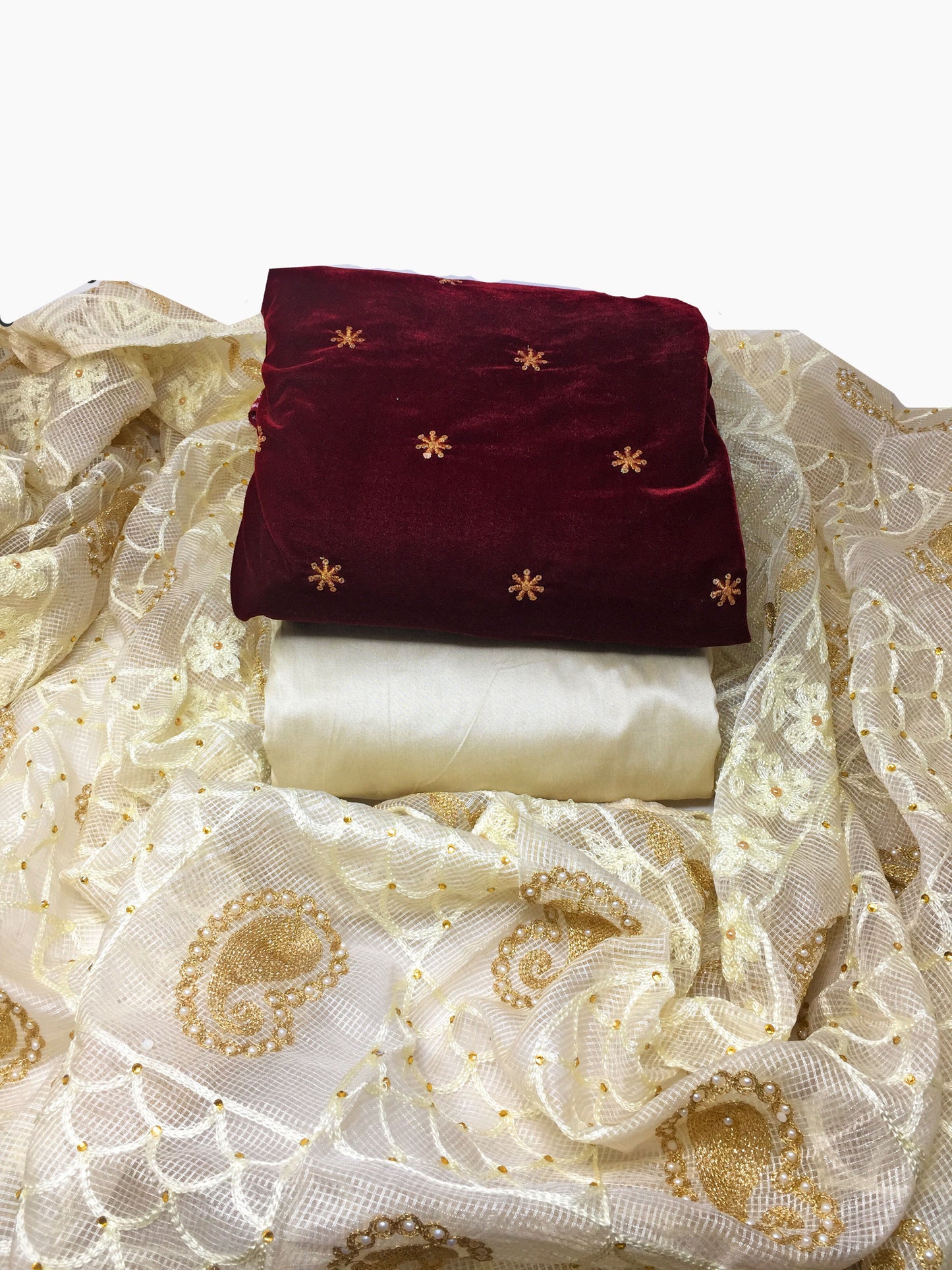 Dress Material in Maroon Velvet with Dupatta