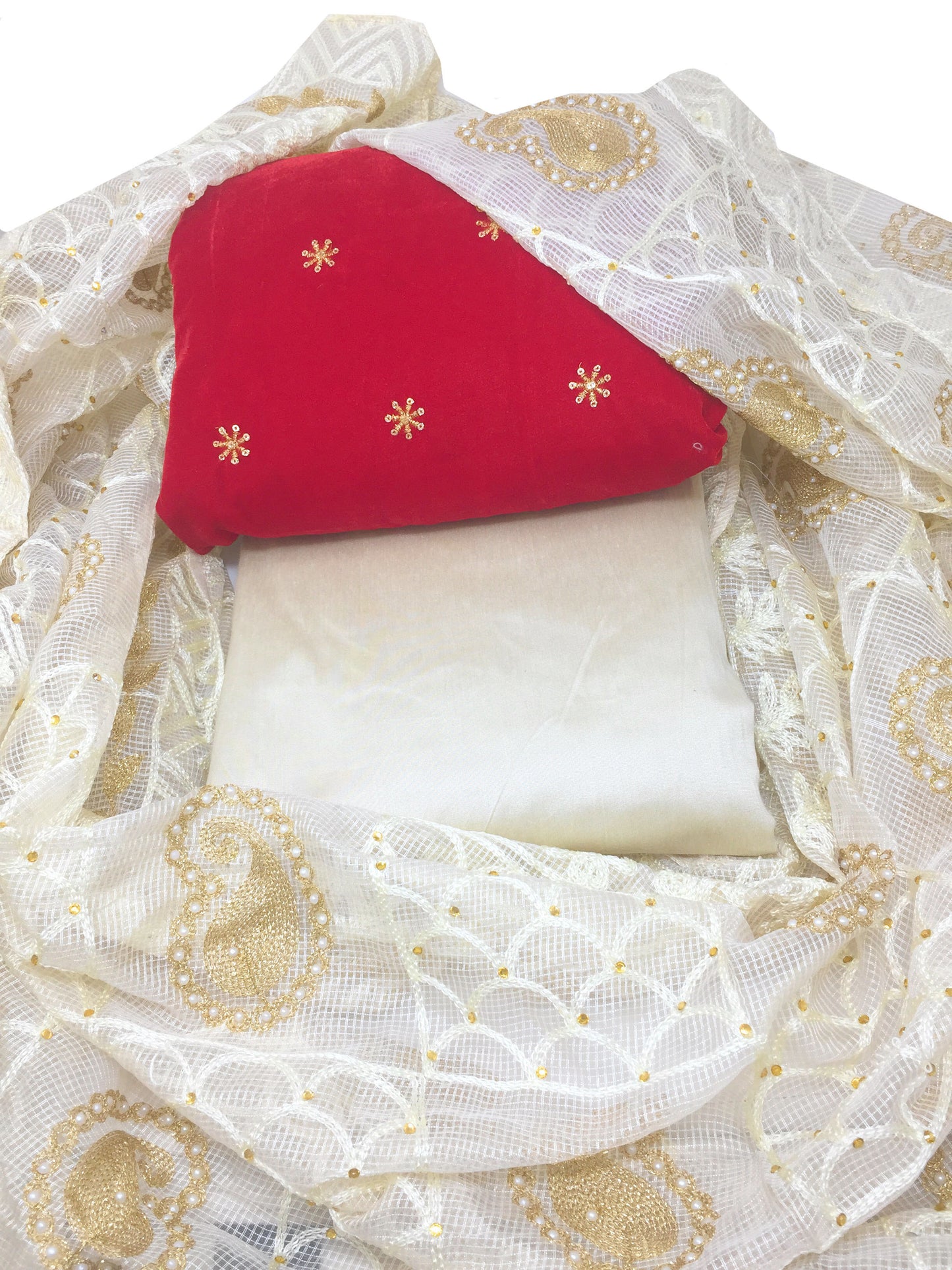 Dress Material in Red Velvet with Dupatta