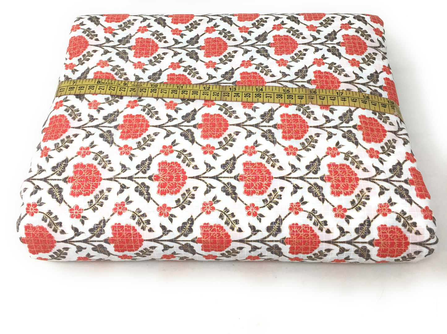Off White Red Floral Cotton Fabric Material by Meter