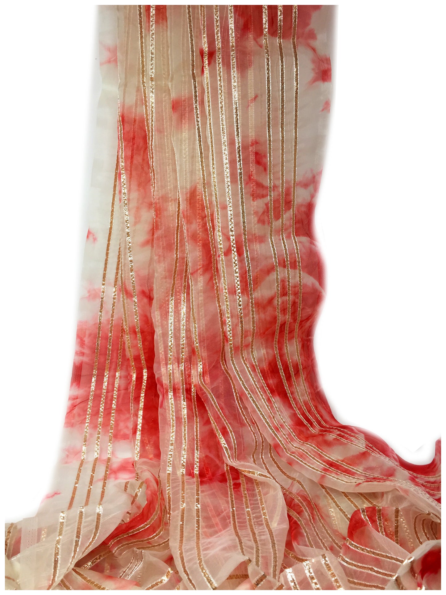 Organza Fabric Material in Red, Gota Work