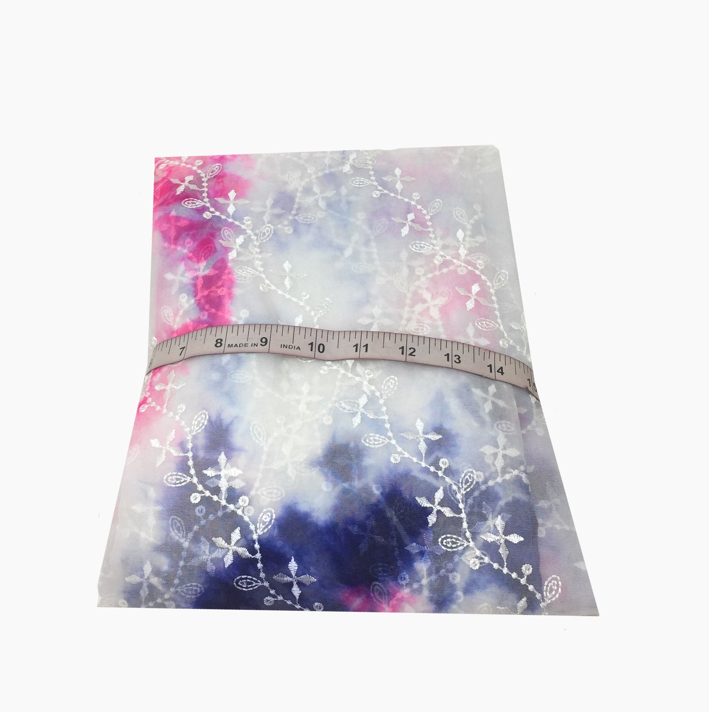 Organza Fabric Material in White Base Pink, Purple, Ink Blue, Embroidery Work