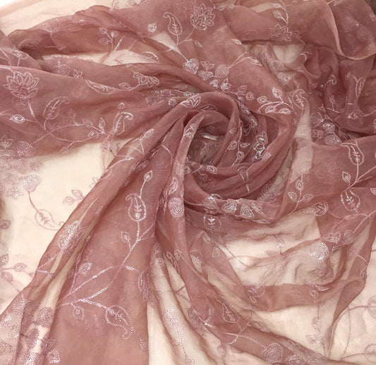 Organza Fabric Material in Lavender Embroidery Work