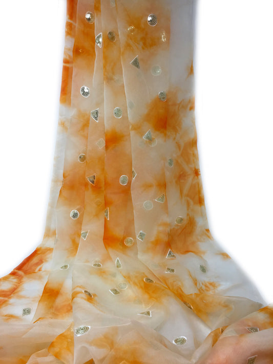 Organza Fabric Orange Embroidery