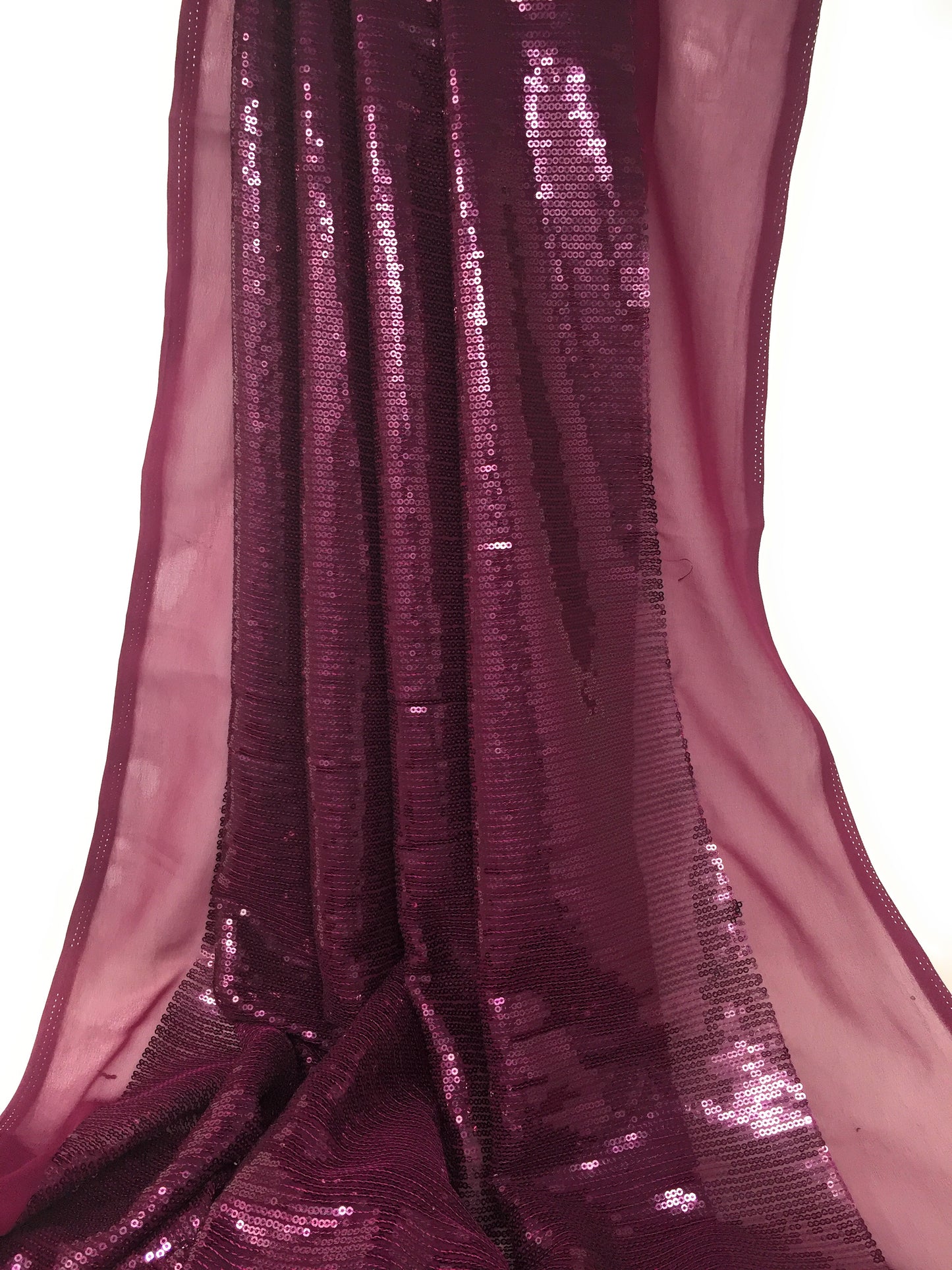 Wine Sequence Fabric Material on Georgette