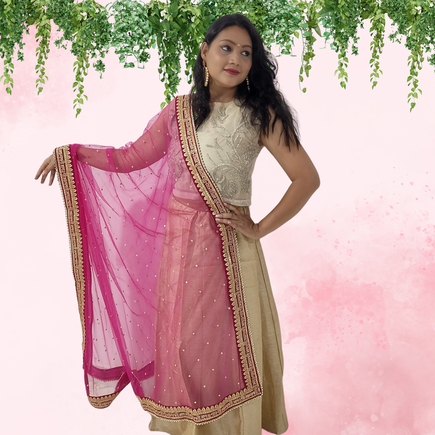 Rani Pink Dupatta Bridal Sada saubhagyavati bhava