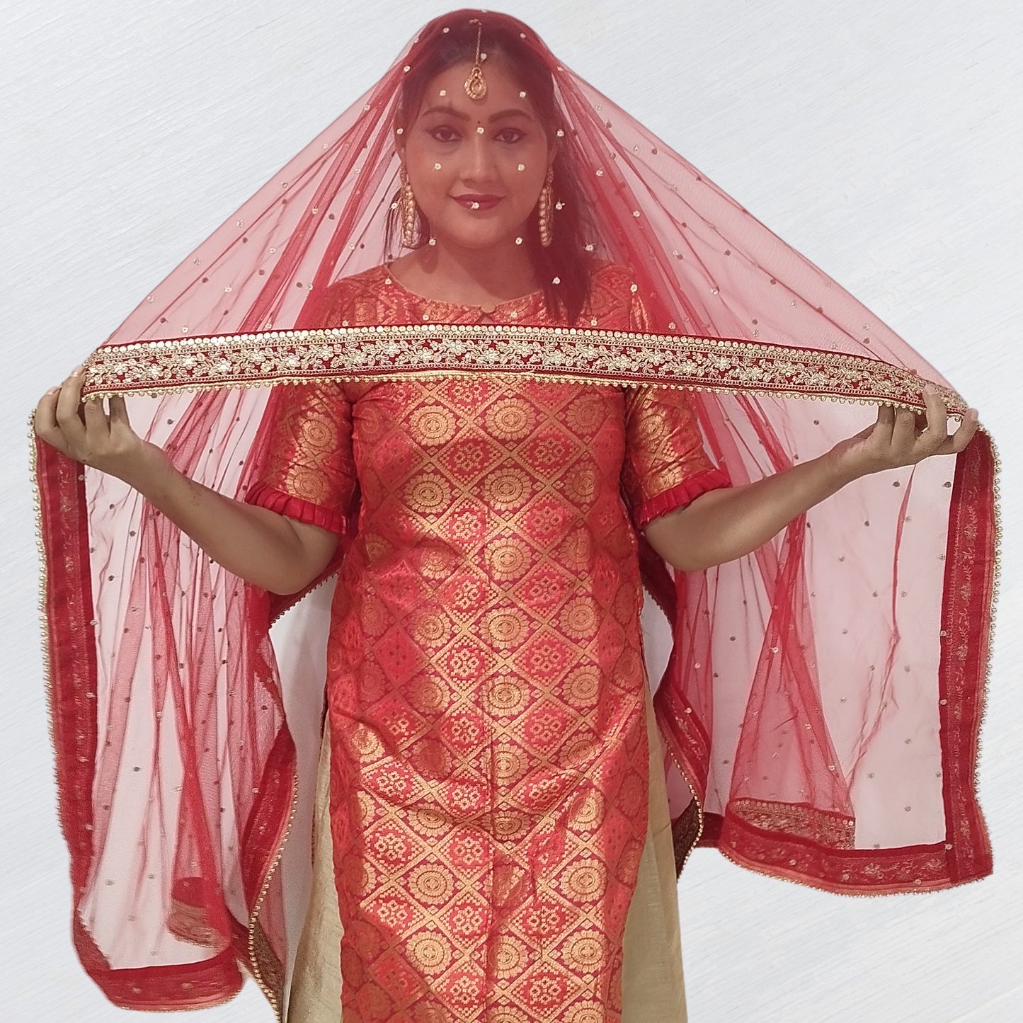 Red Heavy Dupatta for Bride
