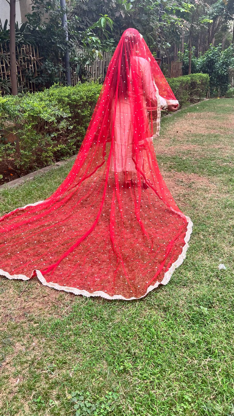 Bridal Entry Veil with Trail Dupatta for Indian Bride with removable Ghoonghat