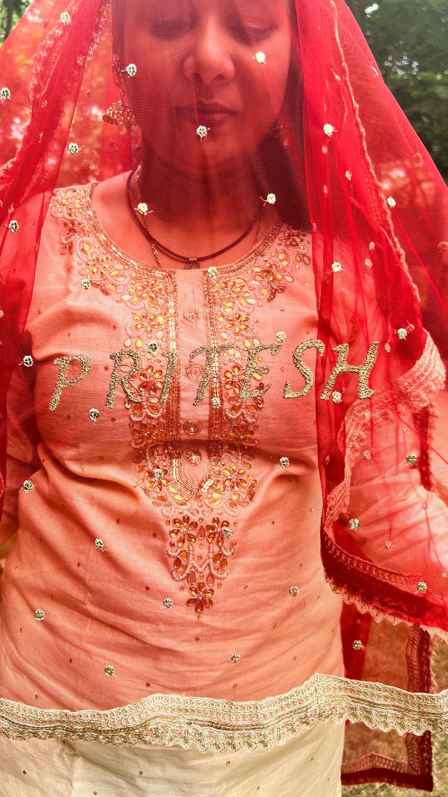 Bridal Entry Veil with Trail Dupatta for Indian Bride with removable Ghoonghat