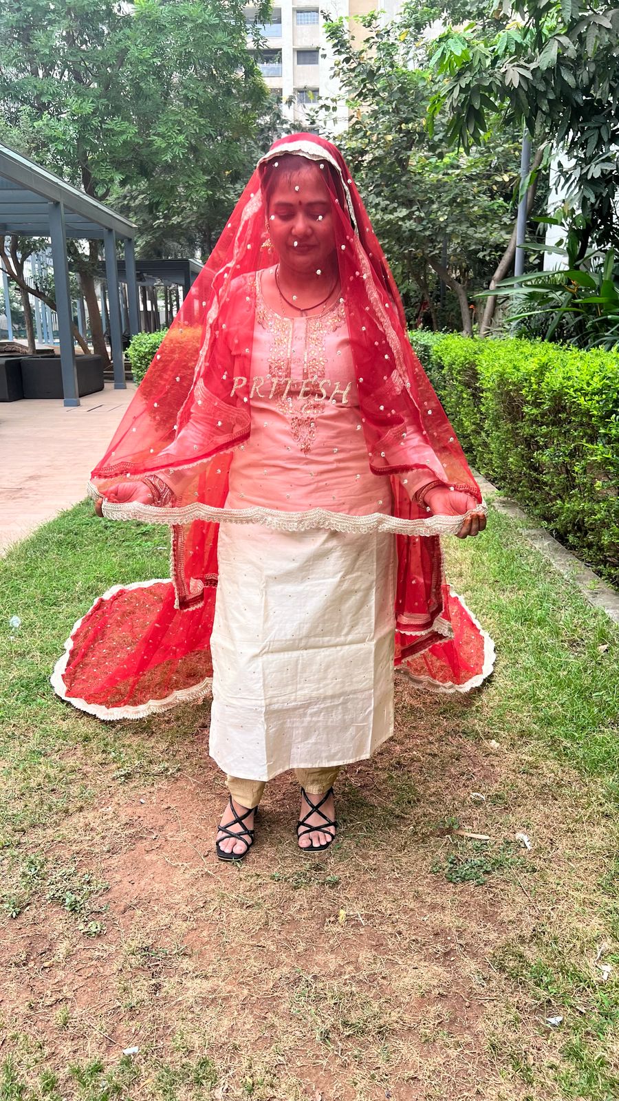 Bridal Entry Veil with Trail Dupatta for Indian Bride with removable Ghoonghat