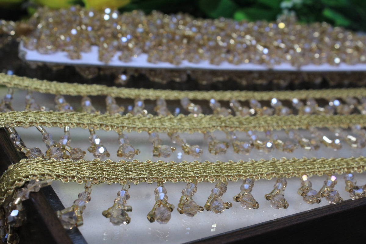 Latkan Lace In Antique Gold, Crystal, Cutdana - 3 Meter