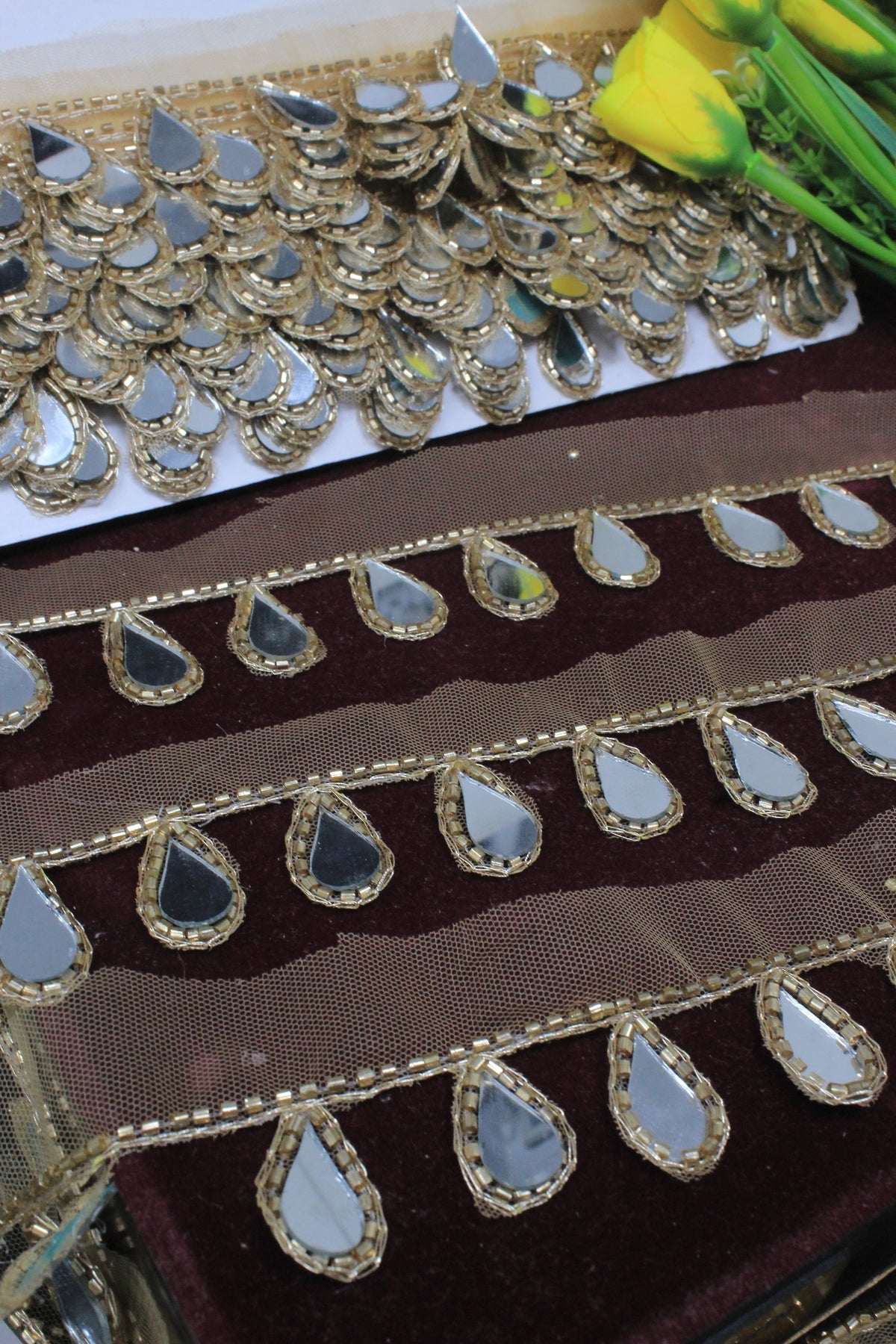 Latkan Lace In Antique Gold, Real Mirror - 3 Meter