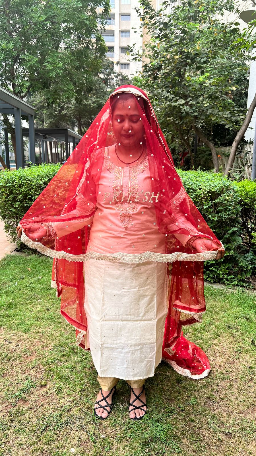 Bridal Entry Veil with Trail Dupatta for Indian Bride with removable Ghoonghat