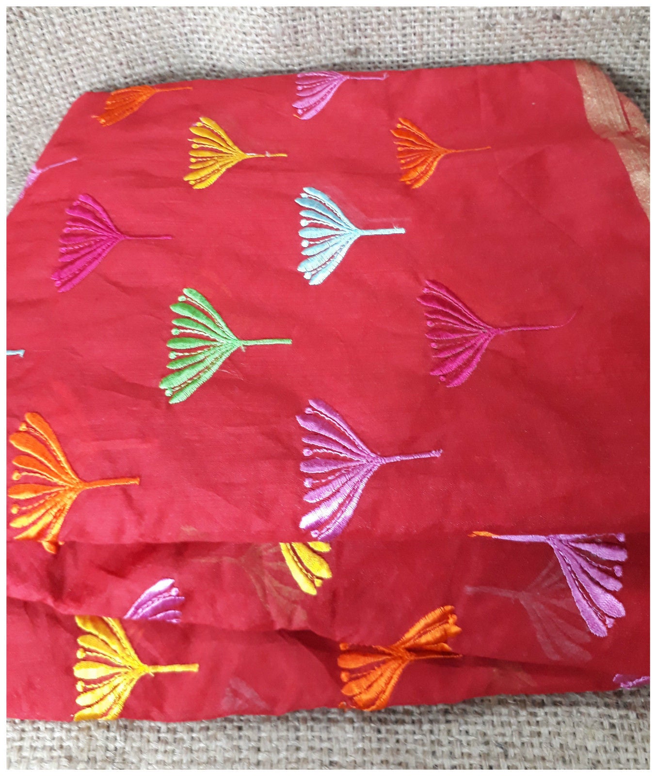 kurti cloth material fabric embroidery designs Chanderi Cotton Red 43 inches Wide _Red