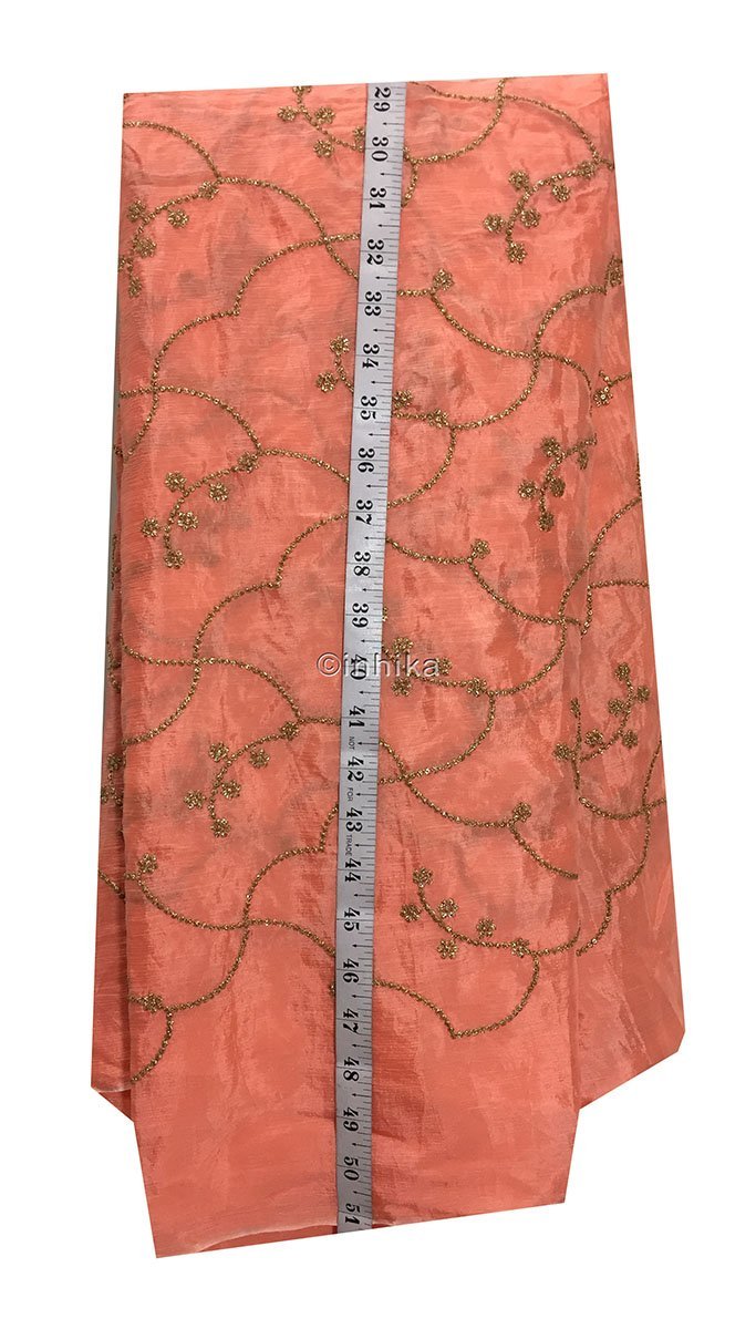 buy kurti fabric online buy fabric material online india Embroidery Chiffon Peach, Gold 42 inches Wide 9197