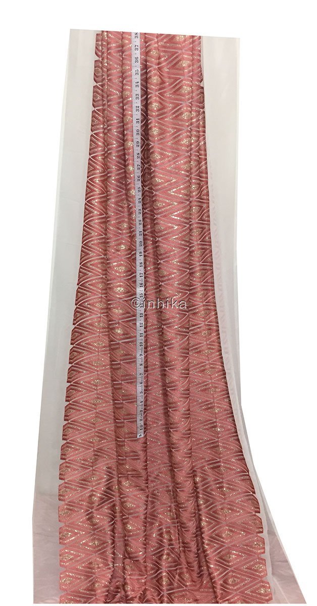 indian beaded fabric buy online embroidery materials Georgette Off White, Peach, Gold 46 inches Wide 9192