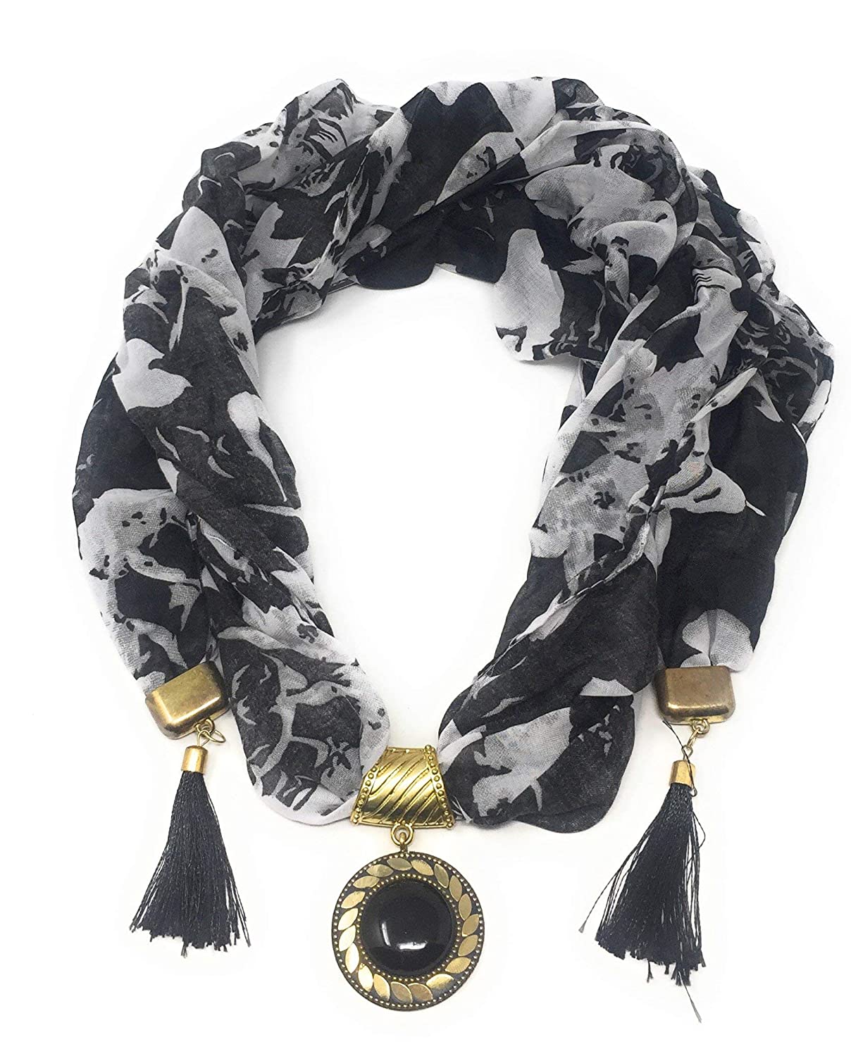 Printed Scarf In Soft Georgette With Designer Pendant At Center