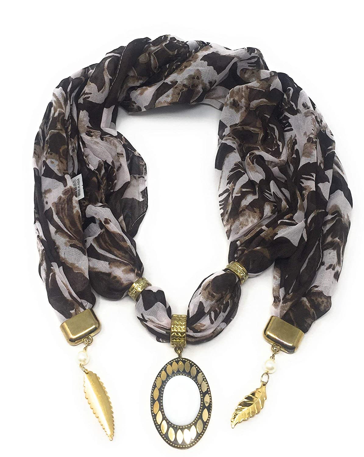 Womens Designer Scarf In Soft Georgette With Designer Pendant At Center
