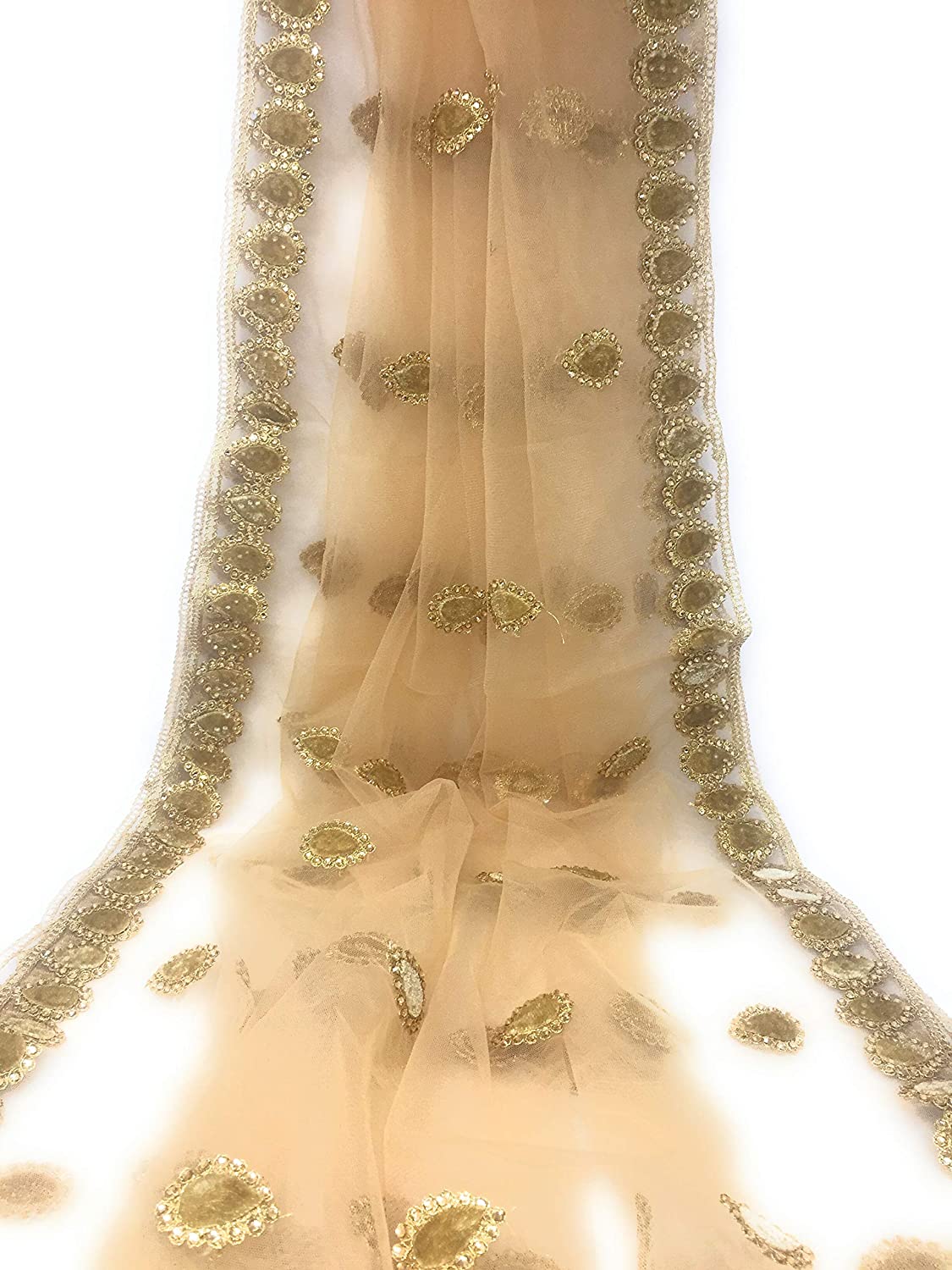 golden net dupatta for lehenga with velvet border stone work