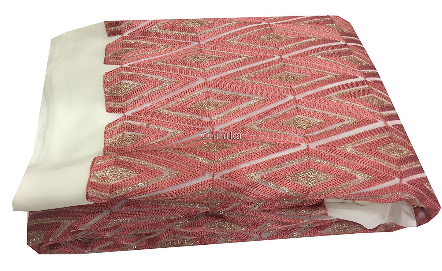 kutch embroidery blouse material online embroidery materials Georgette Off White, Peach, Gold 46 inches Wide 9192