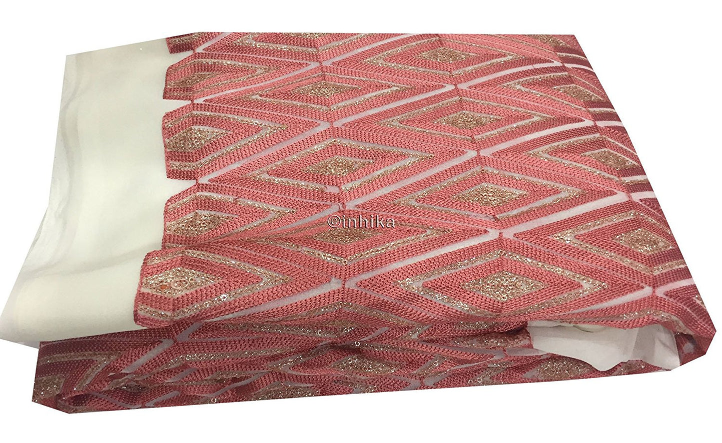 embroidery online india embroidery materials Georgette Off White, Peach, Gold 46 inches Wide 9192