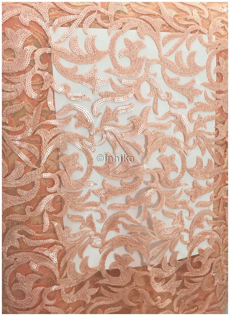 dress material dress materials online shopping Embroidery, Sequins Net, Mesh, Tulle Peach Orange 44 inches Wide 9213