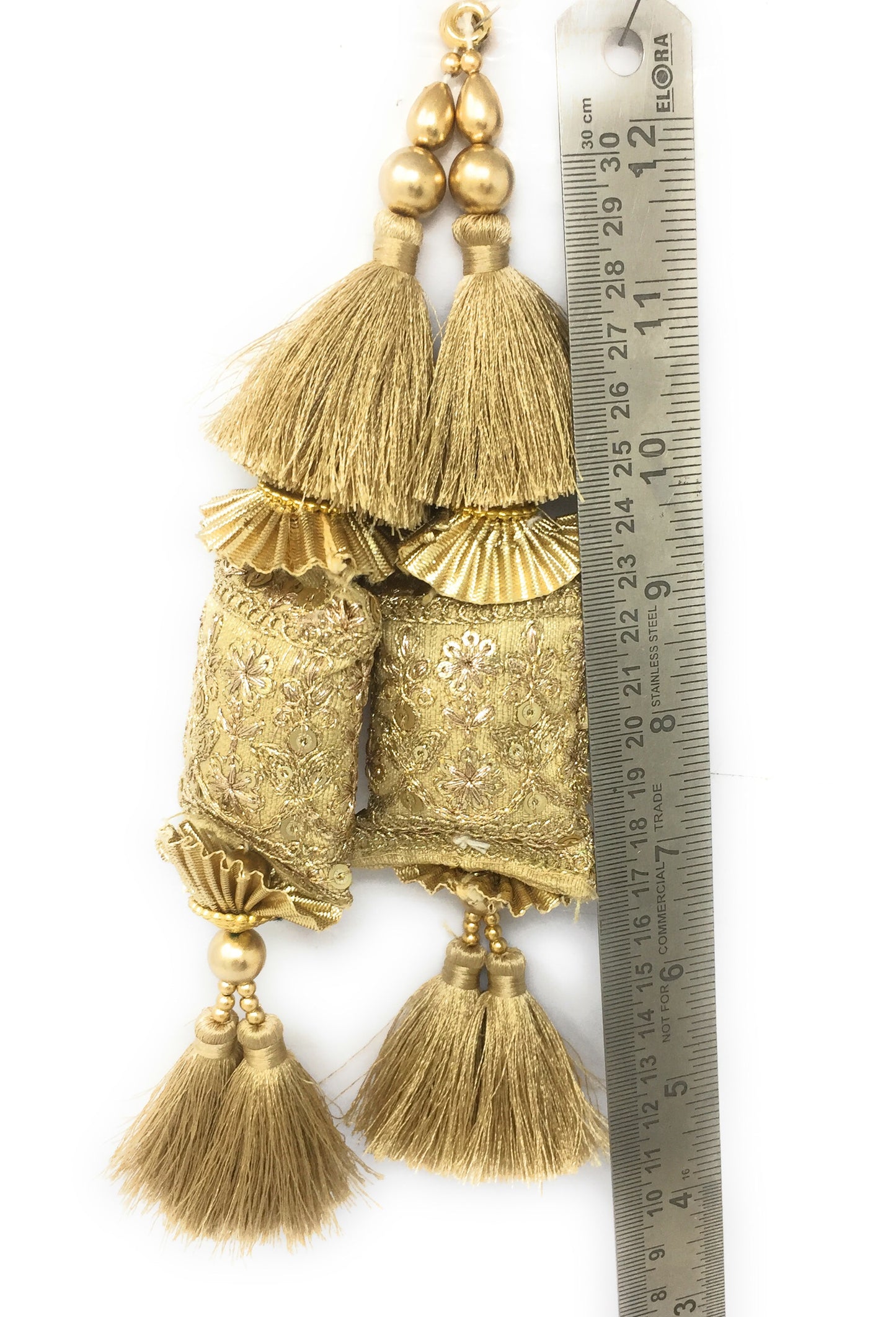 Beige Gold choli latkan design with Pom Pom - Set of 2