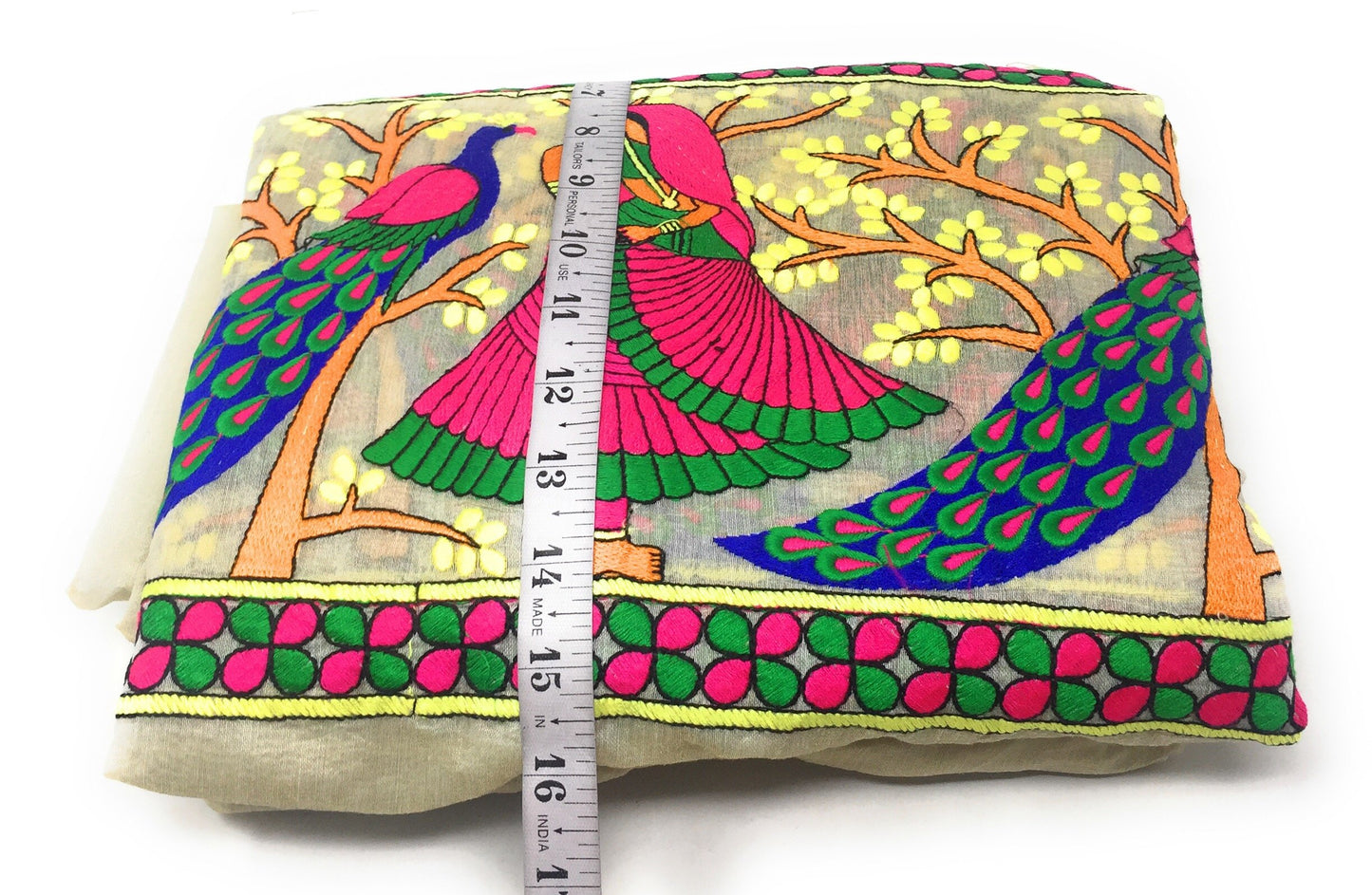 Chanderi Cream Embroidered Fabric dress Material