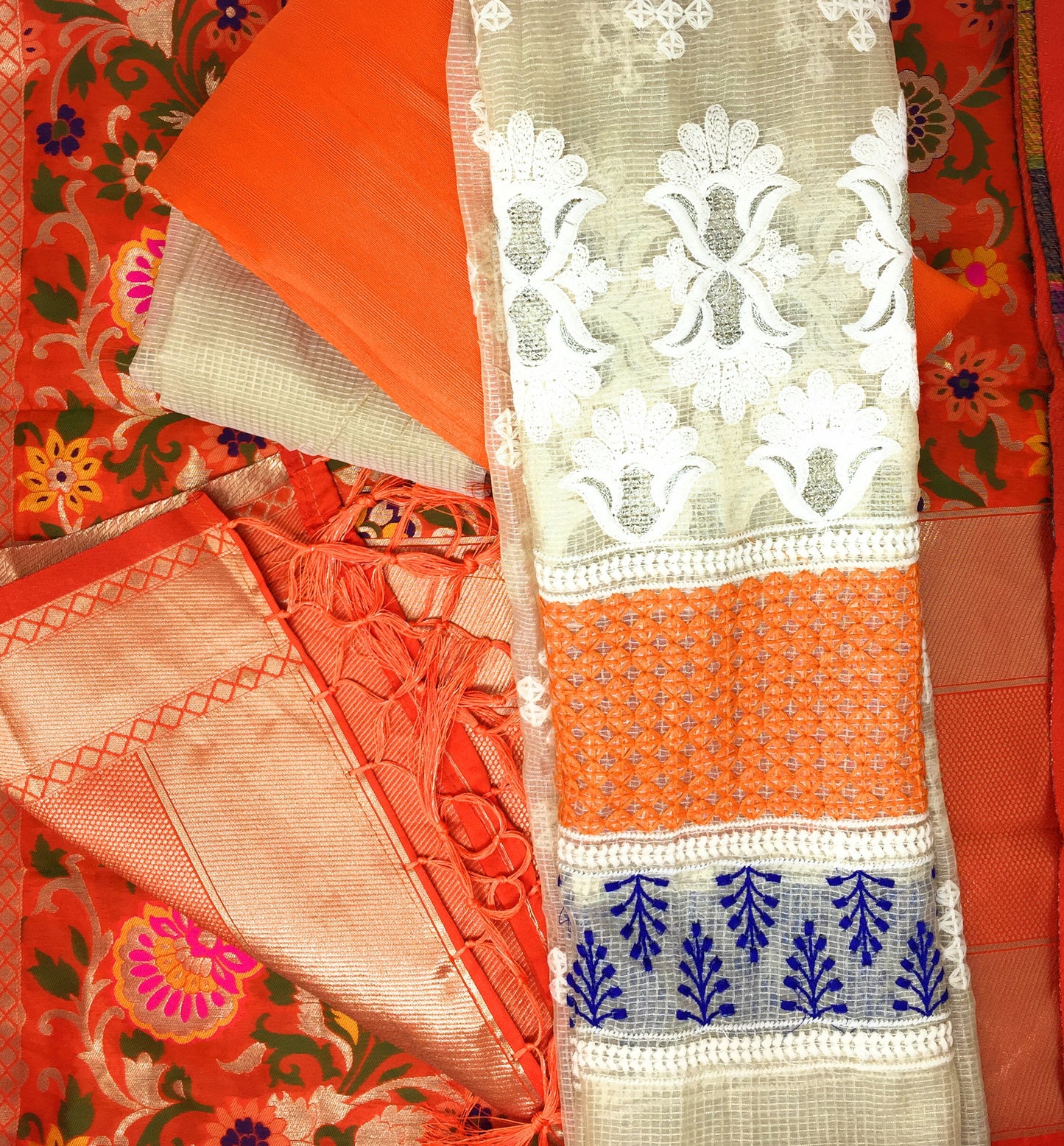 Orange Dress Material With Banarasi Kimkhab Dupatta