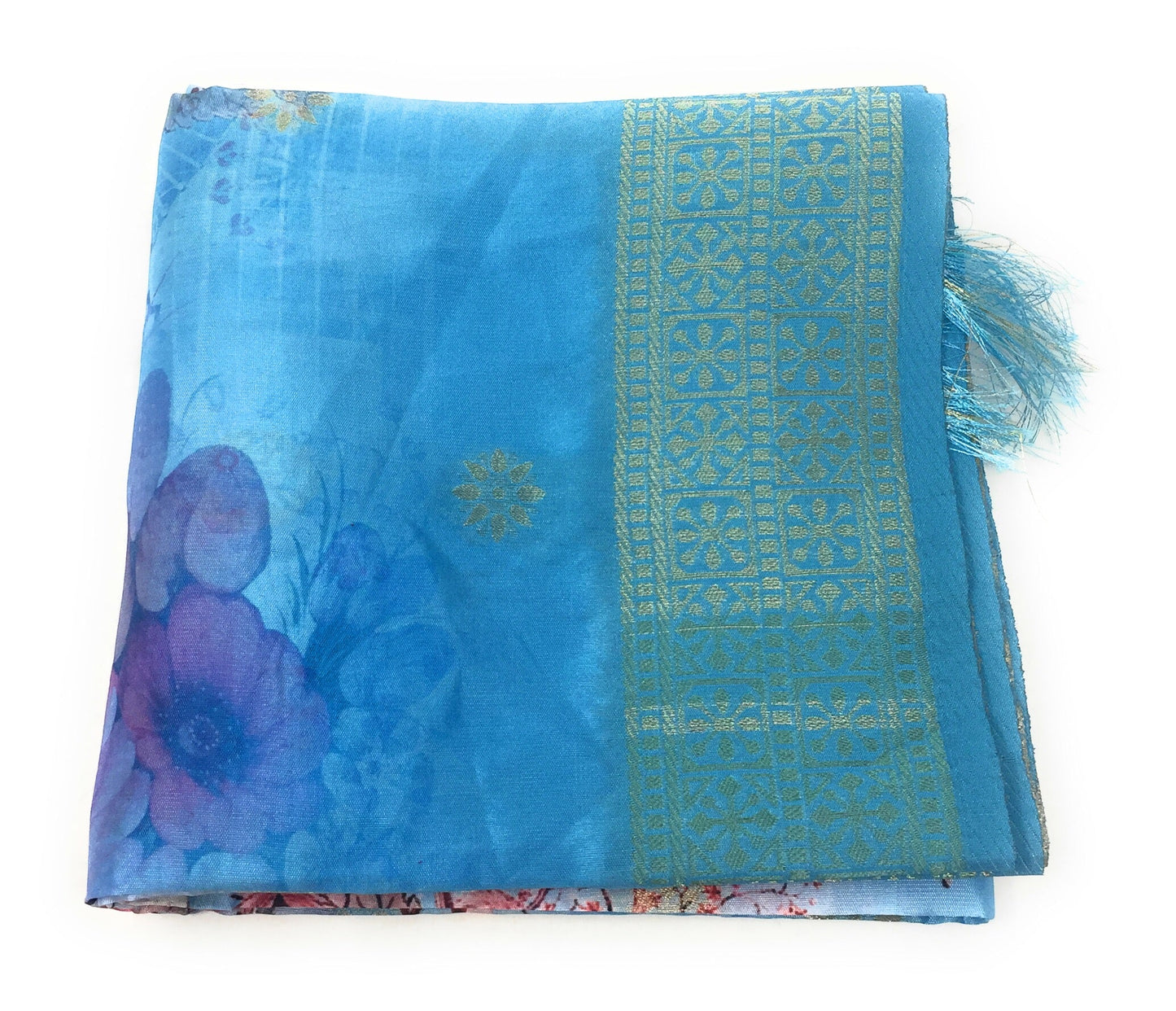 Blue Brocade Dupatta - Printed n Brocade Work