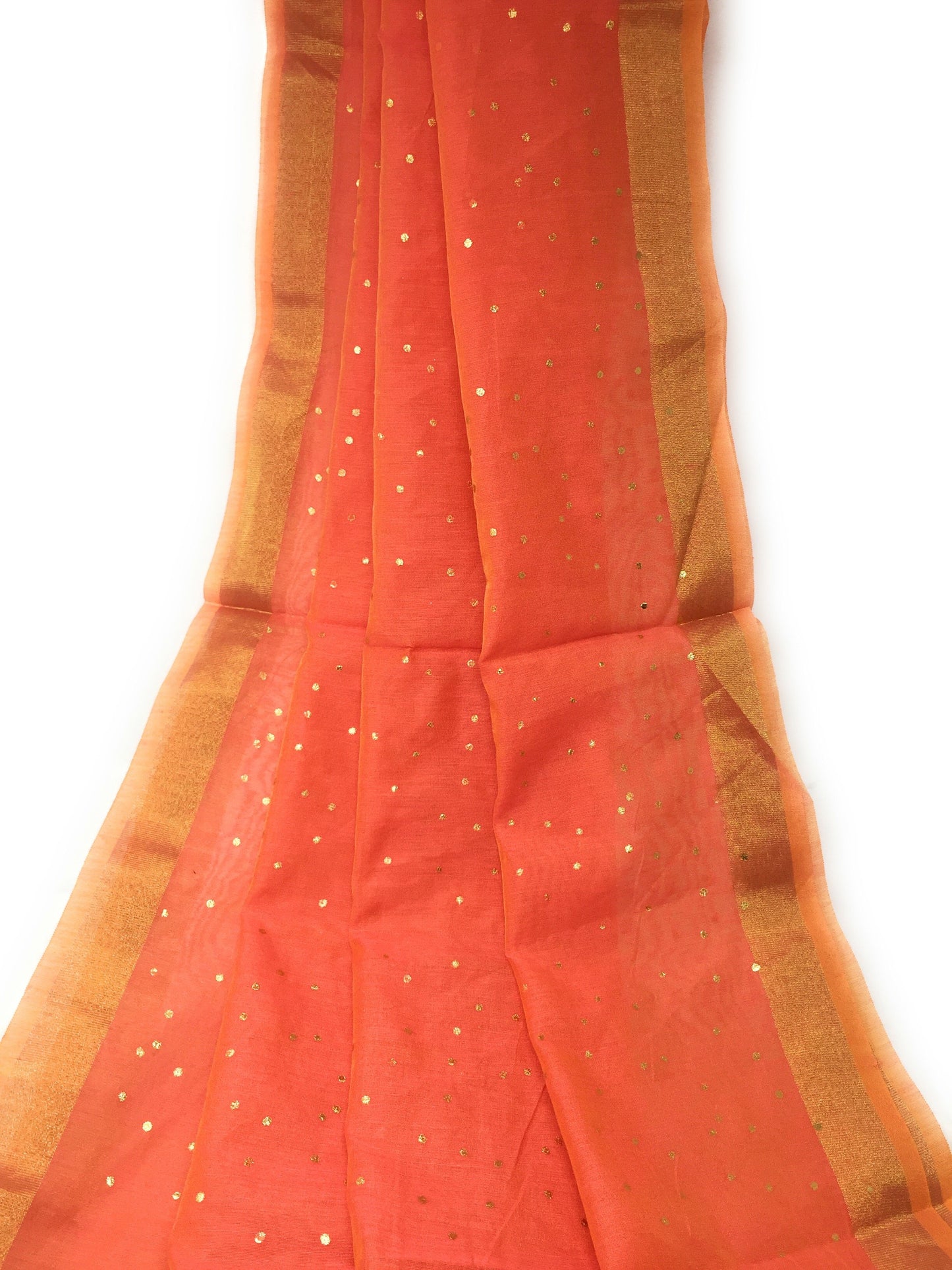 Gold Foil Printed Peach Dupatta In Chanderi Fabric