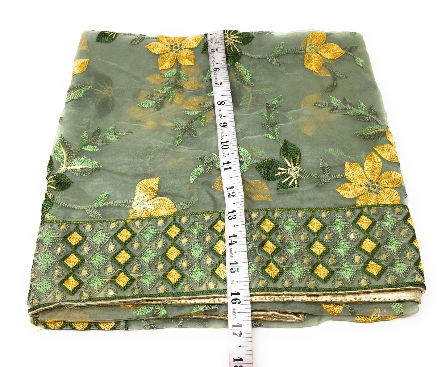 Green Heavy Organza Dupatta with Embroidery
