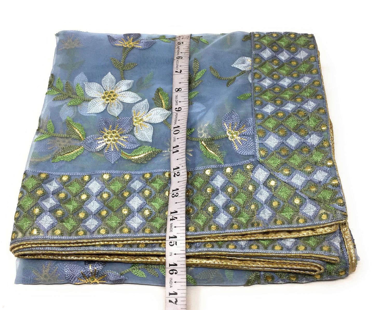 Blue Heavy Organza Dupatta with Embroidery