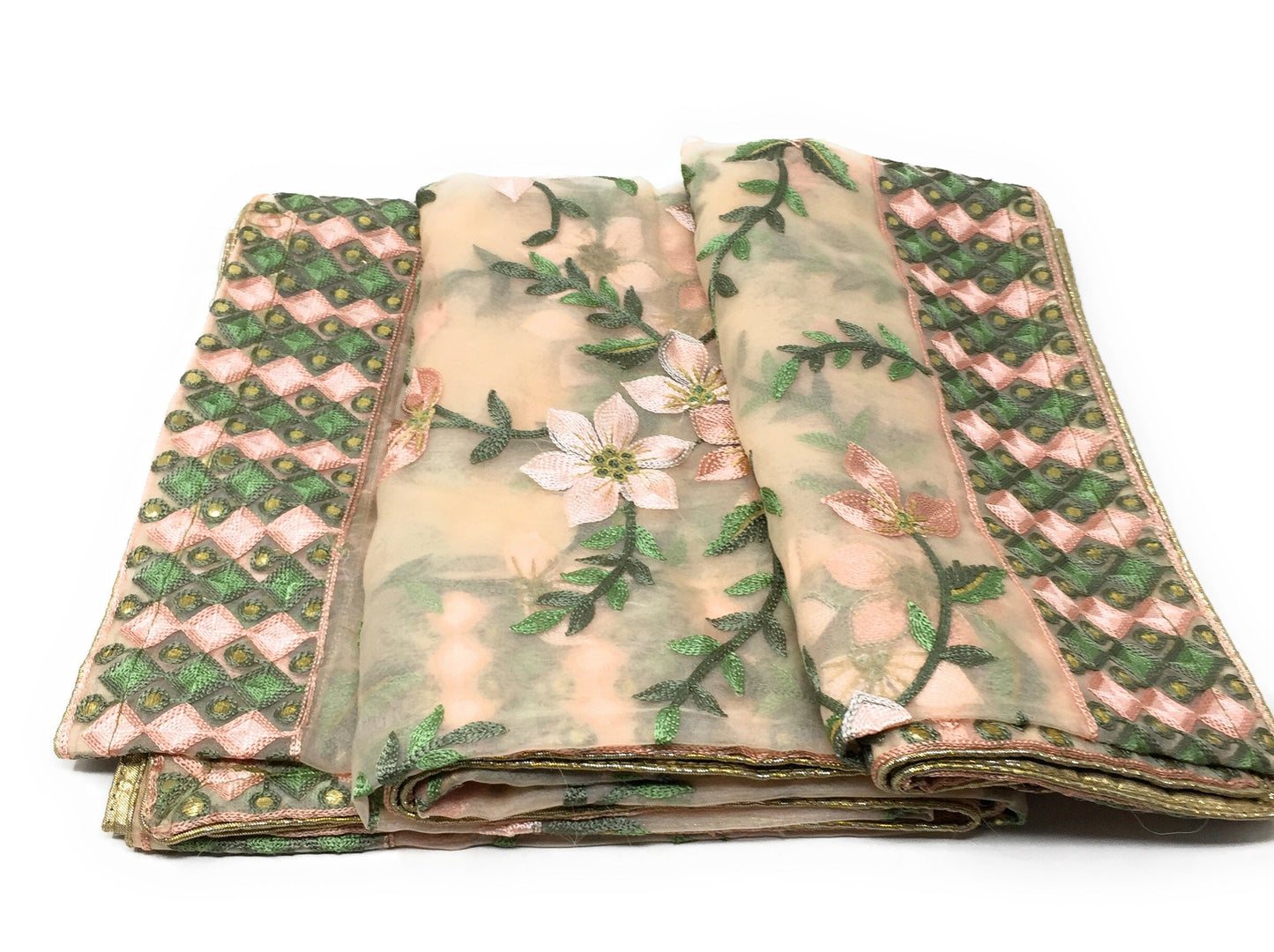 Peach Heavy Organza Dupatta with Embroidery