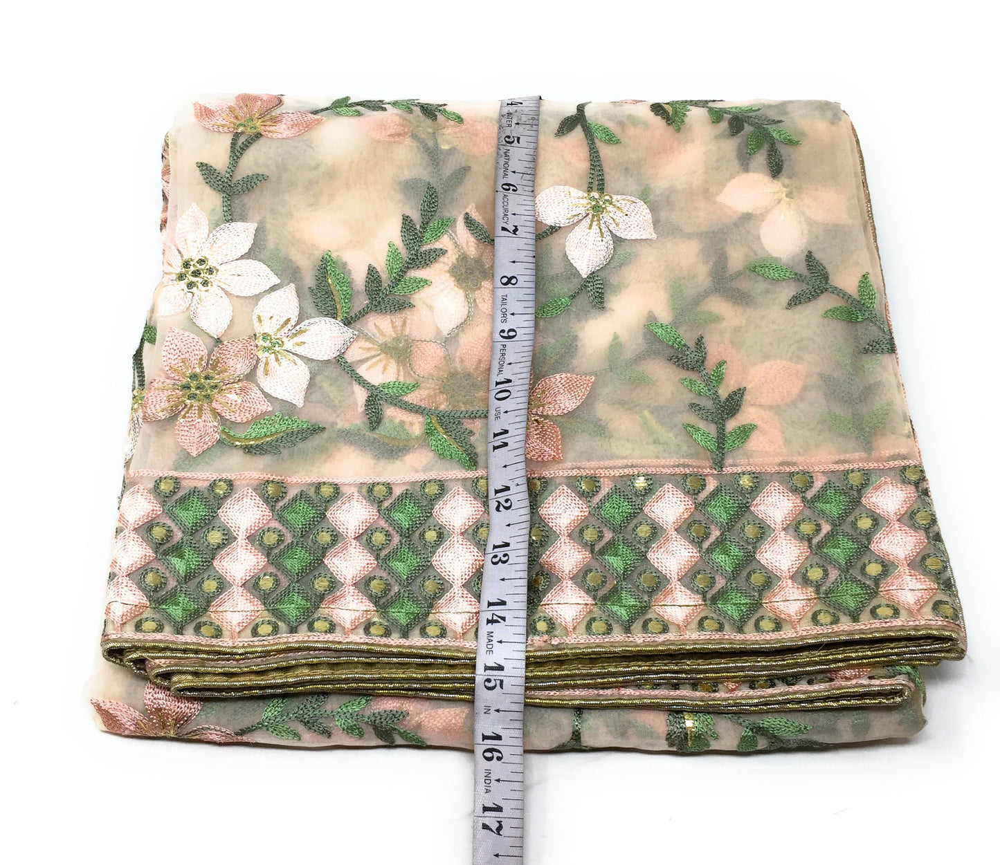 Peach Heavy Organza Dupatta with Embroidery
