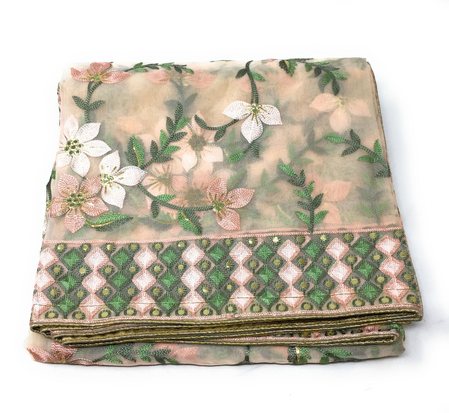 Unstitched lehenga material, Peach Lehenga Fabric, Green Blouse Cloth, Designer Dupatta