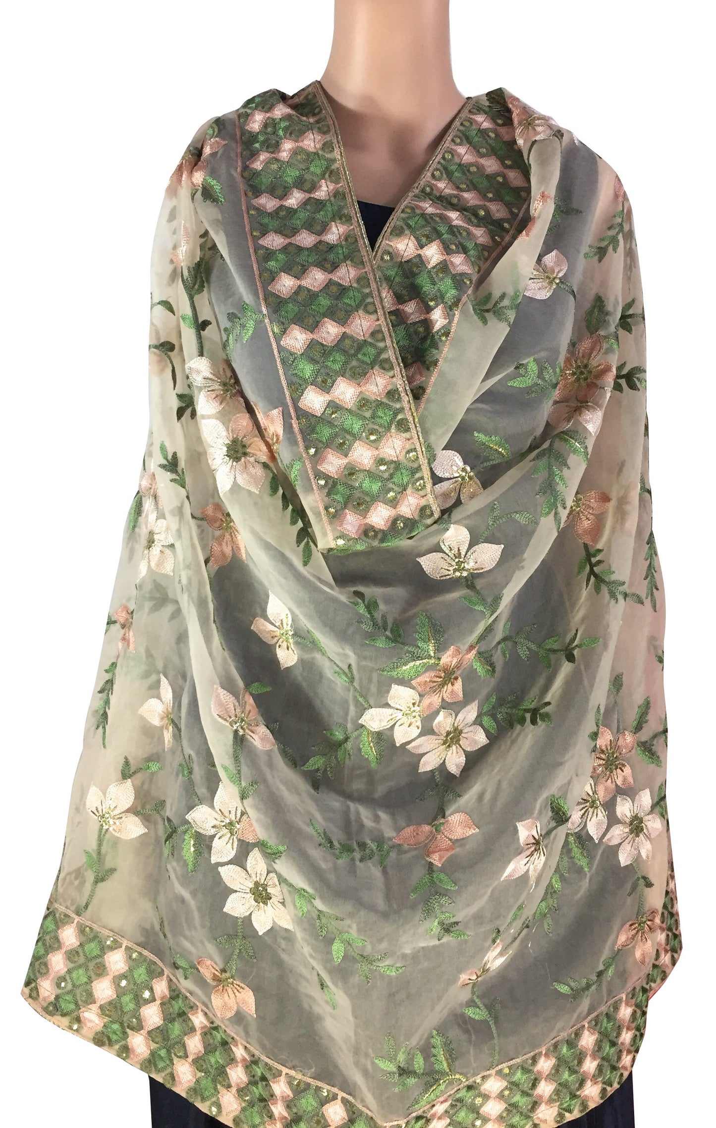 Peach Heavy Organza Dupatta with Embroidery
