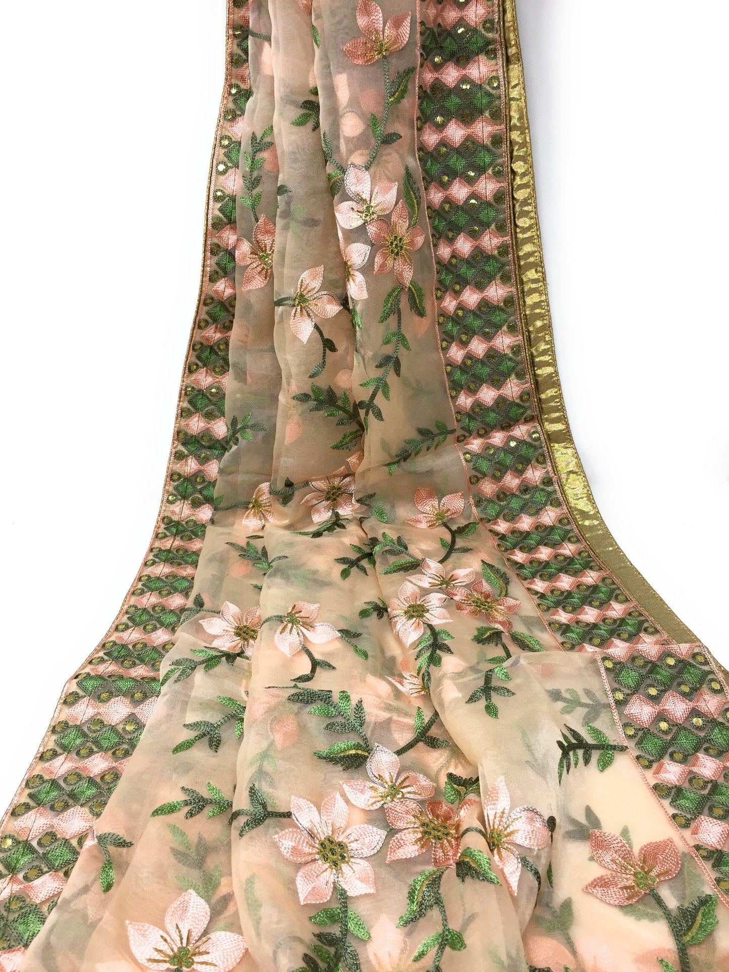 Unstitched lehenga material, Peach Lehenga Fabric, Green Blouse Cloth, Designer Dupatta