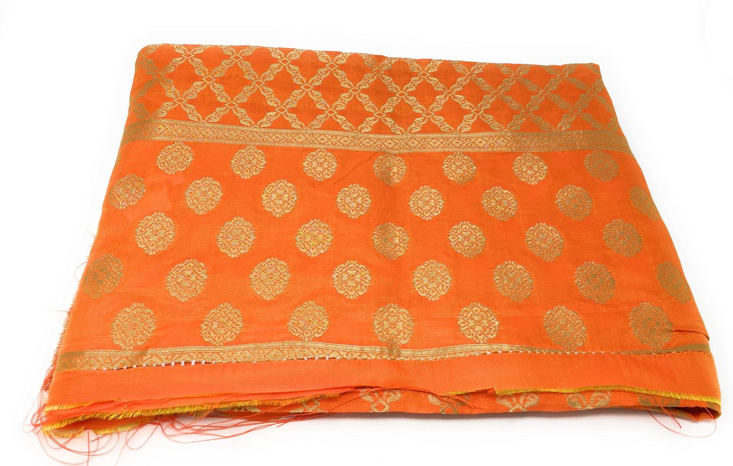 Orange Brocade Dupatta with Gold Paisley Motifs