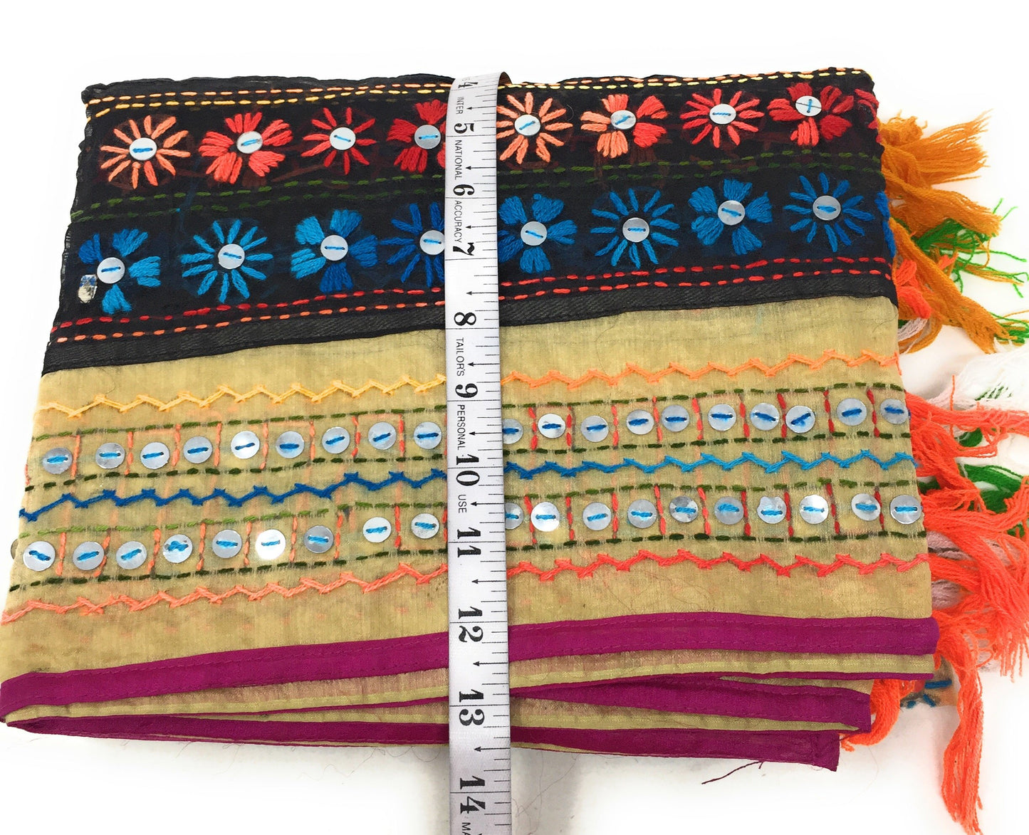 Phulkari Dupatta With Mirror Work In Cream Base