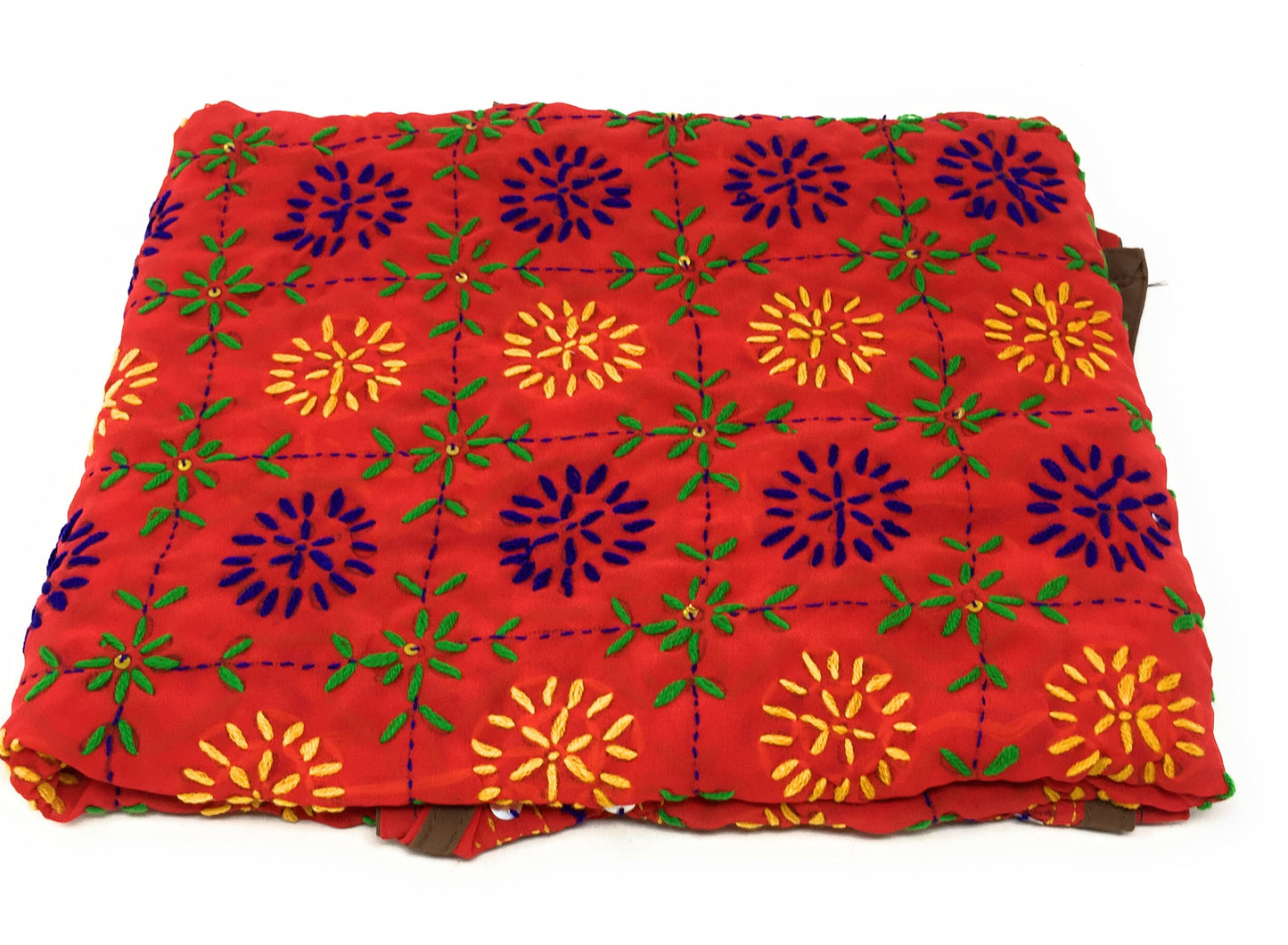 Embroidered Dupatta Multicolour Kantha Work Orange