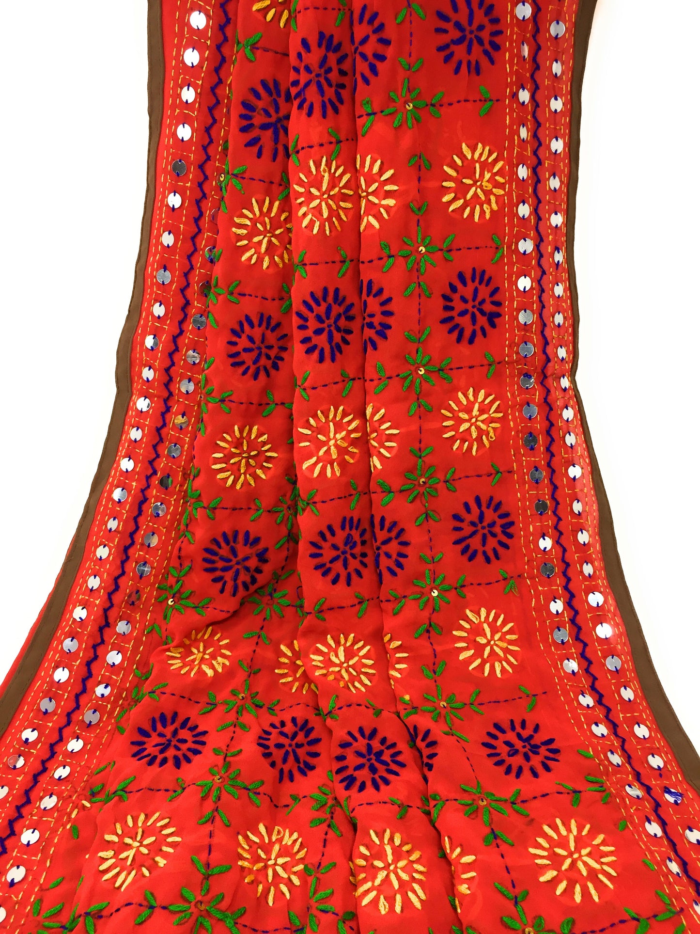 Embroidered Dupatta Multicolour Kantha Work Orange