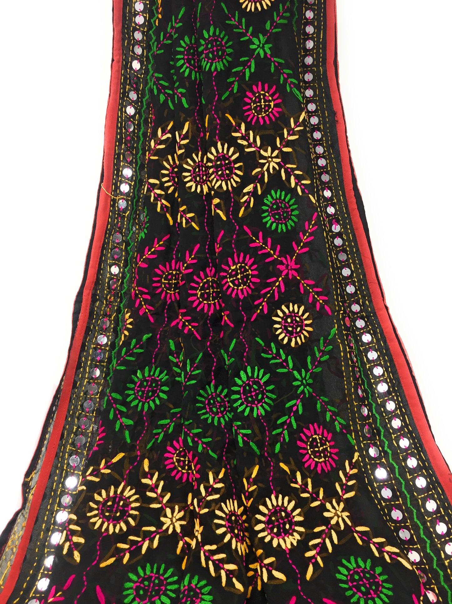 Phulkari Dupatta in Black n Red