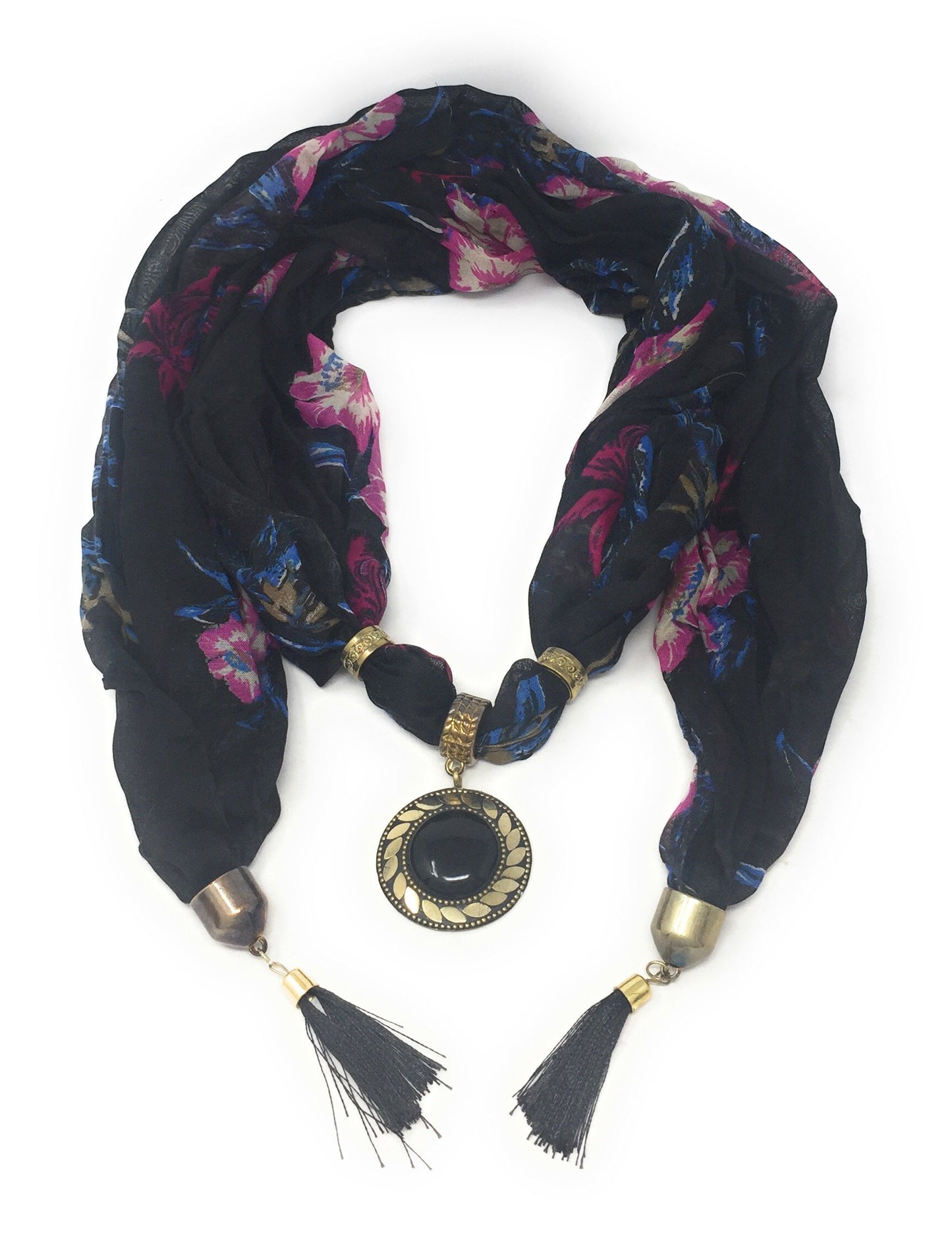 Ladies Designer Scarf In Soft Georgette With Designer Pendant At Center